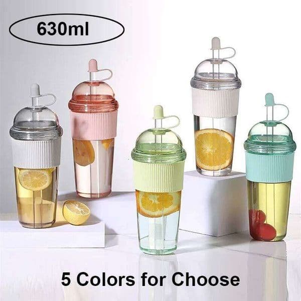 630ML Reusable Boba Straw with Lids Portable Large Capacity Milk Tea Water Cups For Iced Coffee Juice Cold Beverage 26L0116