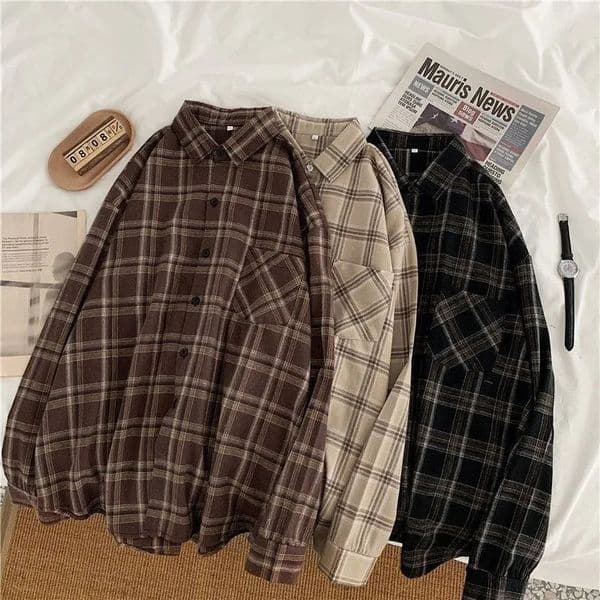 U Vintage Women Plaid Shirts Autumn Long Sleeve Oversize Button Up Tops Korean Loose Casual Fall Outwear Femme 251231BANJIA