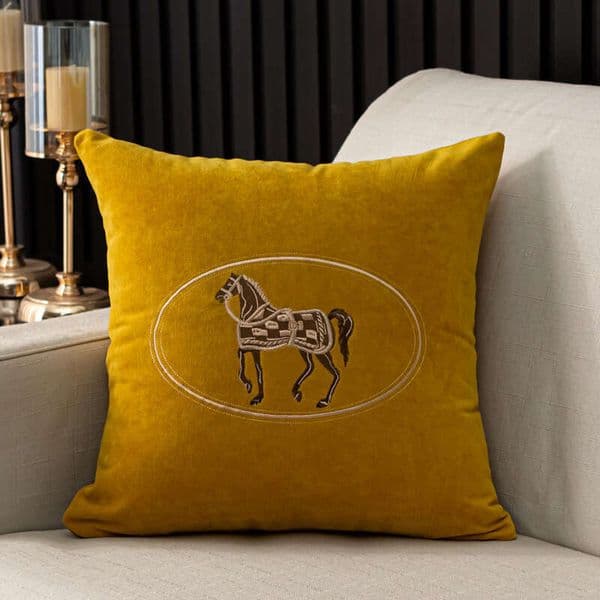 Chenille Embroidered Square Cushion for Living Room Red Wood Sofa 55cm Large Size with Insert Waist Support Pillow