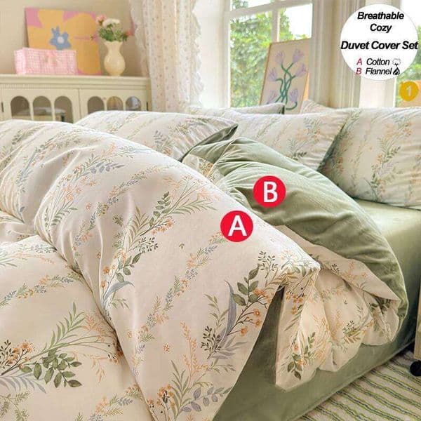 Bedding Set Set: 1 Duvet Cover Cotton A-Side, Flannel B-Side + 2 Pillowcases - Double Comfort for Daily Use 26Y0116