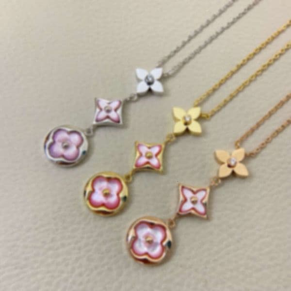 New Style Round Pointed Flower Necklace for Women, High-End Four-Leaf Clover White Pink Shell Series Pendant Jewelry