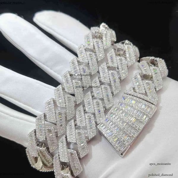 moissanite iced out cuban k chain Hip Hop Fine Jewelry Baguette Dia Men Necklace Sterg Sier Fully Vvs Moissanite IGI designer jewelry 4a