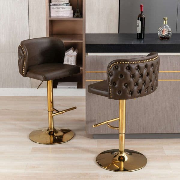 A&A Furniture,Swivel Barstools Adjusatble Seat Height, Modern PU Upholstered Bar Stools with the whole Back Tufted, for Home Pub and Kitchen IslandBrown, Set of 2004