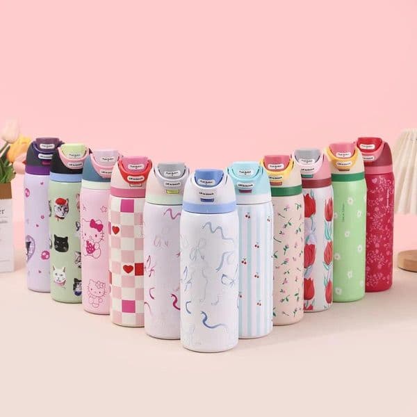 DHL Insulated Stainless Steel Water Bottles 24OZ 32OZ with Flip Straw Pink Bow Blue Bowtie Sports Outdoor Drinking Tumblers Travel Car Mugs