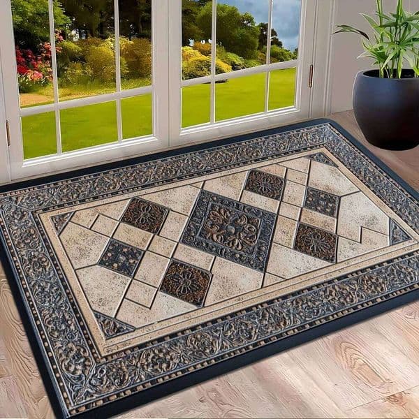 VIKAMA Elegant Ceramic Pattern Doormat Indoor Outdoor Welcome Mat Machine Washable Geometric Entrance Rug Home Decoration 26H0116