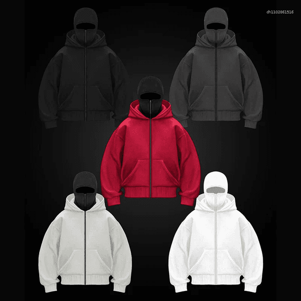 Men's Hoodies Balaclava Fashion Winter Streetwear Personality Hoodie Men Soild Color Double Layer Hooded Pullover Sweatshirt Retro Hip