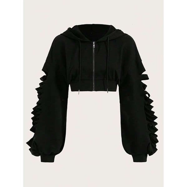 Womens Early Autumn Hooded Zipper Short Casual Jacket Loose Fit Solid Color Long Slve Hollow Out Polyester Wkend Casual /Fal S260525