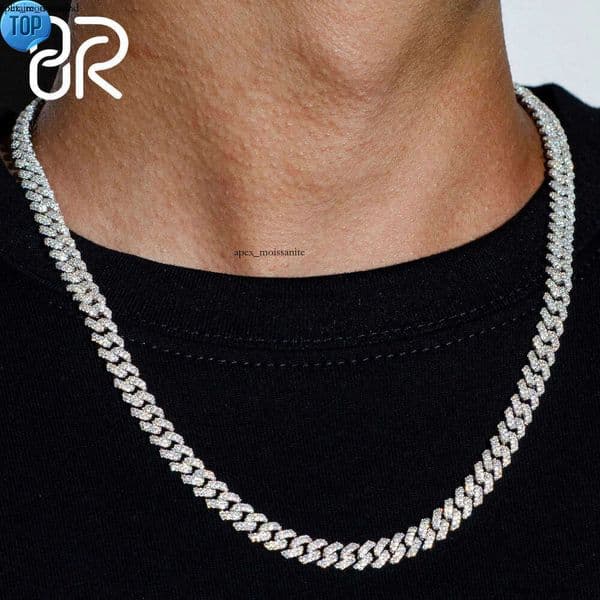 necklace moissanite chain Custom Pass Diamond Tester Hip Hop Jewelry 925 Sterling IGI Silver 6mm 8mm Iced Out VVS Cuban Link Moissanite Chain For Men