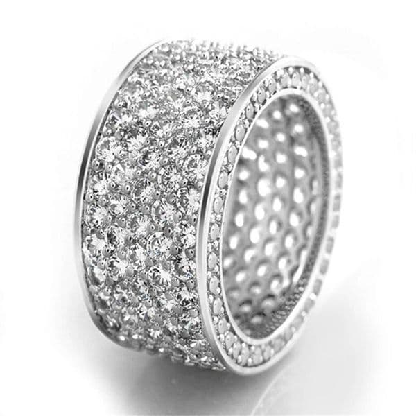 18K White Gold Plated Iced Out Engagement Promise Wedding Eternity Ring for Women Men Sparkling Cubic Zirconia Round Rings 10mm Width Size 5-10