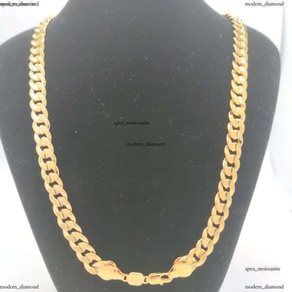 Handmade Dubai Men's Cuban Link Chain Necklace IGI In 18 k Stamped Gold Filled Pave Curb 12