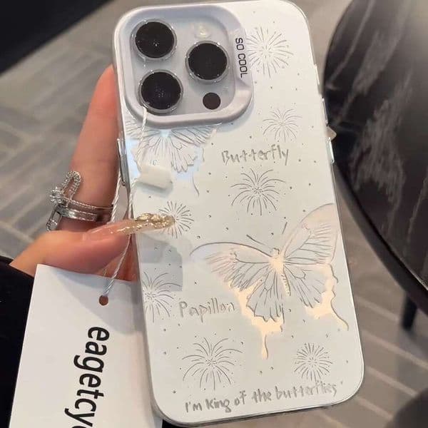Suitable for Apple 17 Pro Max Phone Case 16 Protective Cover 15 Hollow Butterfly 14 Color Silver MD 13 Plus