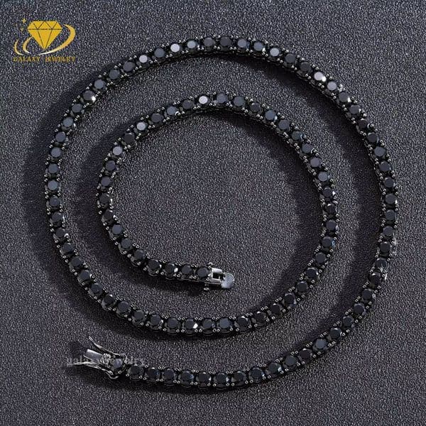 Wholesale 3mm 4mm 5mm Moissanite Chain 925 Sterling Silver Hip Hop Jewelry Men Black Diamonds Iced Tennis Necklace
