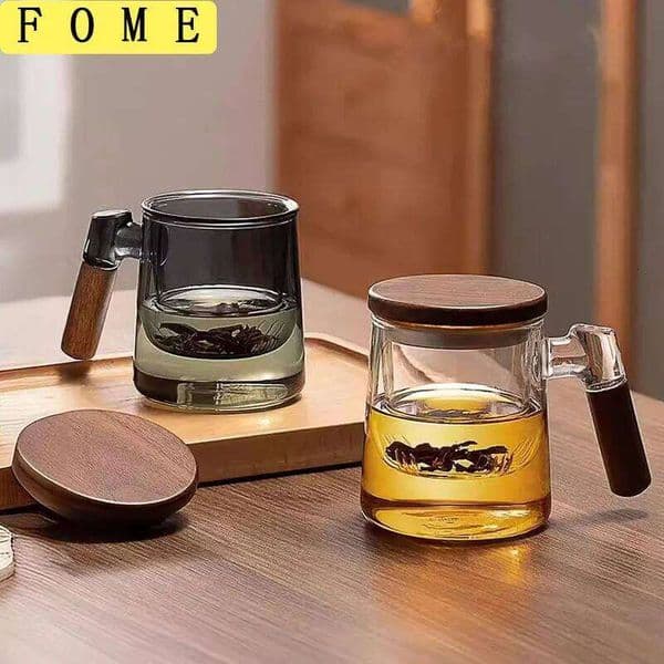 400ml Borosilicate Glass Cup With Infuser Steeper And Lid For Loose Leaf Wood Handle Blooming Tea Diffusers Filter Mug 26Y0116