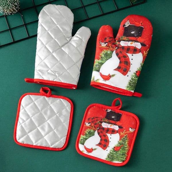 Bestseller 2PCS Christmas Mitts Pot Holders Set Heat Resistant Microwave Oven Gloves and Potholder for Kitchen Cooking Baking ddmytues