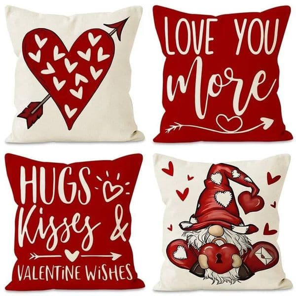 4Pc Valentine's Day Love Pattern Print Home Decor Pillowcase Bedroom Living Room Sofa Decoration Polyester Cushion Cover