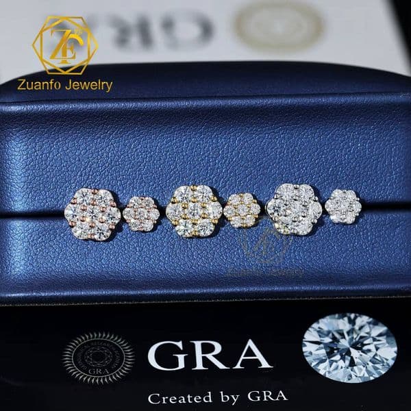 Bulk Wholesale Multi Size Cluster Moissanite Flower Stud Earrings 925 Sterling Silver VVS Diamond Luxury Fine Jewelry Men Women