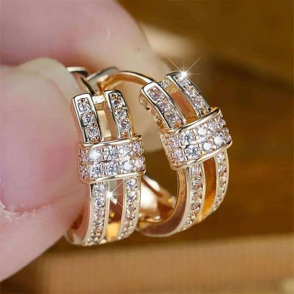 Elegant Gold Color Hoop Earrings with All-Season Party & Birthday Jewelry Gift for Women, Sophisticated Style, Sparkling Accents