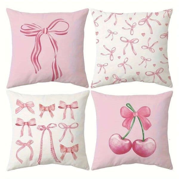 Pillow Case Pink bow cherry pattern printed case, soft comfortable, sofa cushion cover, suitable for all kinds of rooms and places 26L0117