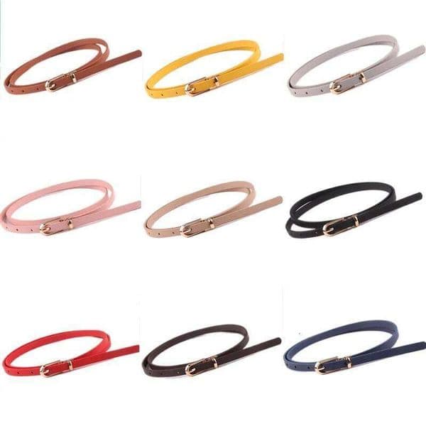 Fashion Black Blue White Pink Red Women Thin Skinny Waistband Pin Buckle Adjustable Belt Summer Dress Jeans Strap Pu Belts 26Y0117