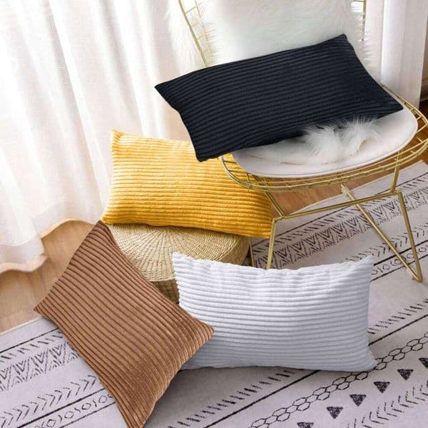 2pcs Comfortable Flannel Fleece Rectangular Pillowcase Cushion Cover Lumbar Stripes Corduroy Decorative Warm Pillow Case 26H0117
