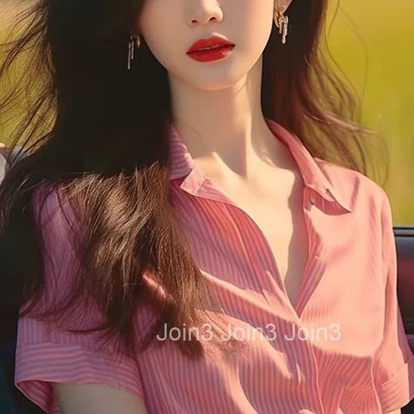 French Style High-End Pink Striped Short-Sleeve Shirt Trendy Beautiful Unique Summer Womens Top