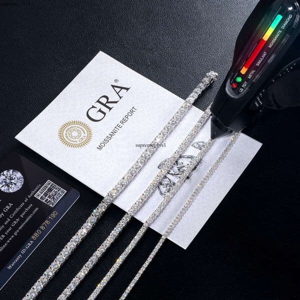 2-5mm Silicon Stone GRA Certificate D VVS Moissanite Necklace for Women and Men IGI 14k Gold 925 Sterling Silver Handmade Tennis Chain