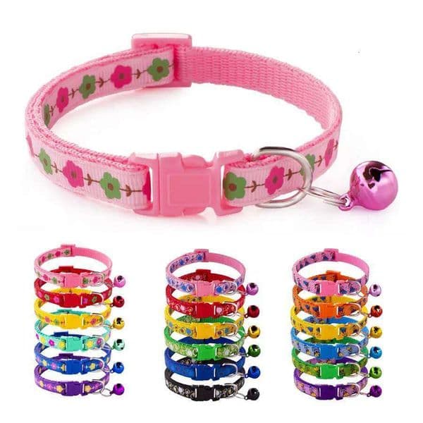 Flower Small Cat Collar With Bell Breakaway Safety Pet Dog Collier Chain Quick Release Chats Perro Supplies for kitten Puppy 26H0117