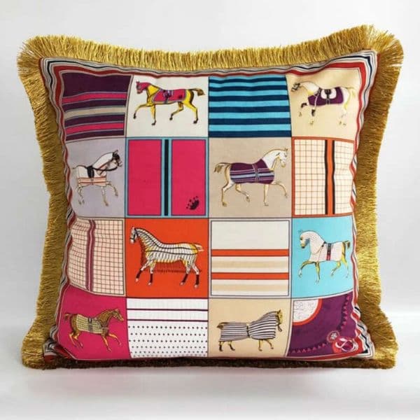 Pillow Case 2026 New Light Luxury Horse Double-Sided Printed Square Cushion European Retro Model Living Room Sofa Pillow with Core 26H0117