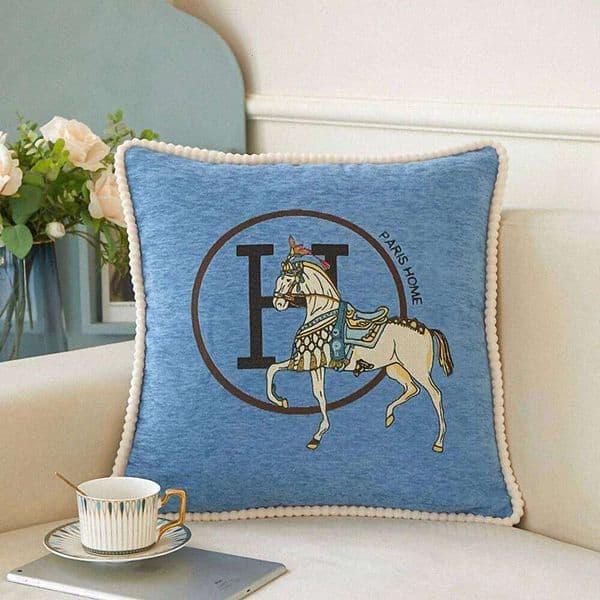 Pillow Case 2026 New Chenille Nap For Home or Traveling, Sofa Cushion Throw Bedside Back Horse Jacquard Embroidery Sleeping Pillow C 26W0117