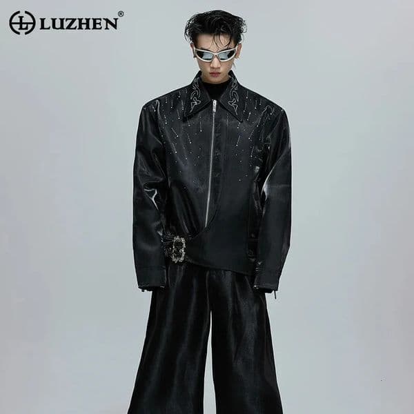 LUZHEN Original High Quality Diamond Patchwork Pattern Glossy Slim Jacket Mens Fashion Handsome Lapel Zipper Casual Coat JY4374 260112