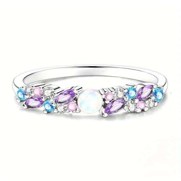Sparkling Colored Ring Elegant Minimalist Design with Synthetic Cubic Zirconia Elements for Daily Wear Gift Jewelry