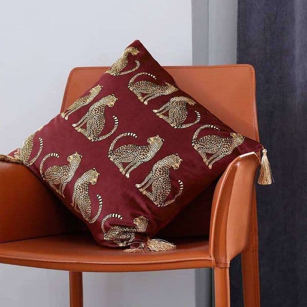 Vintage Leopard Print Cushion Cover Dutch Velvet Gold Border Fringe Case Nordic Light Luxury Home Throw Pillow Case Covers 26W0117