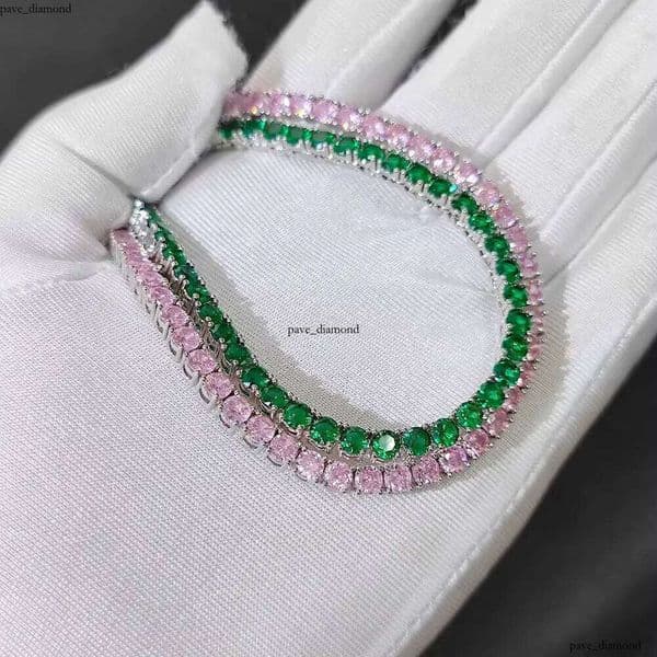 NUOYA Fine IGI Jewelry 4mm Bling Diamond Single Row Pink Green VVS Moissanite Silver Plated Tennis Chain Necklace for Women