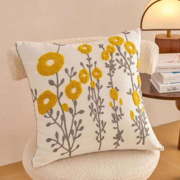 Pillow Case 1pc Boho Floral Tufted Decorative Throw Cover-EmbroideredCotton Cushion Cover for Couch, Sofa, Bed - Soft and Stylish 26L0117