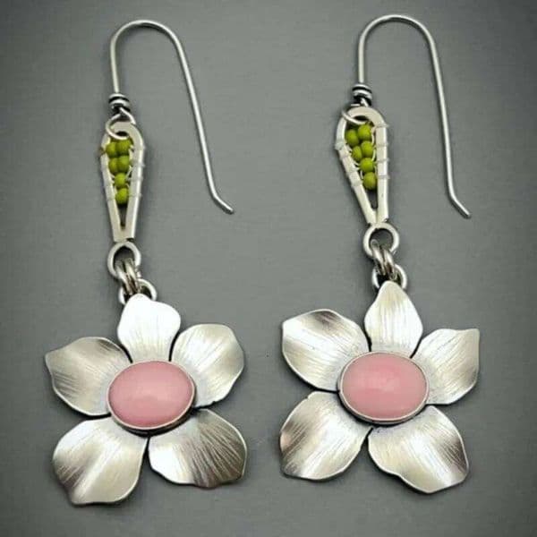 Vintage Flower with Conch Botanical Earrings for Women, Dangle Earrings, Unique Jewelry