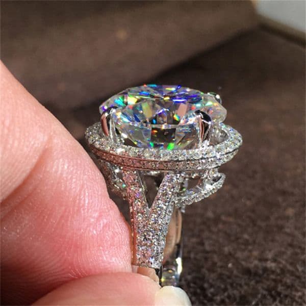 Women's Classic Huge Analog Diamond Ring 10mm Round Brilliant Cubic Zirconia Wedding Engagement Band Sizes 6 -10