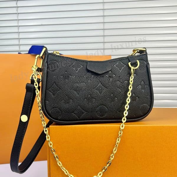 Luxury Designer Ladies Genuine Leather Embossed Old Flower Crossbody Bag Chain Letters Stripe Armpit Handbag