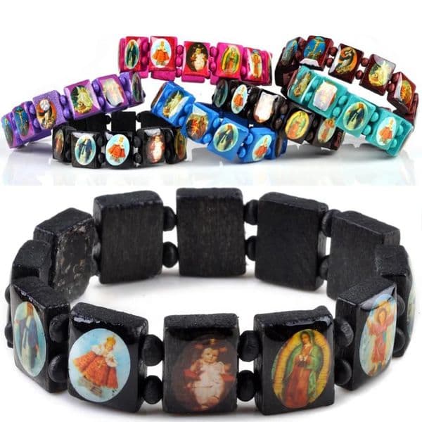 Saints Jesus Religious Wood Catholic Icon Bracelets Unisex Fashion Bracelet Paryer Charm Jewelry 7 Colors 260112