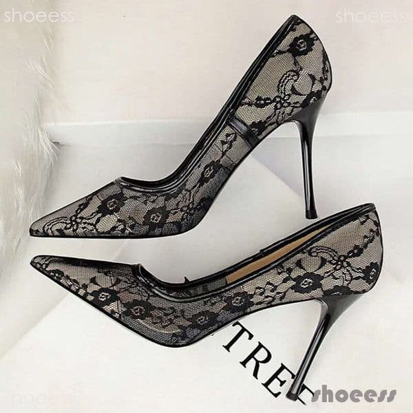 heels Mesh Hollow Lace Woman Pumps 2026 Spring Sexy Party Thin Stiletto Heels Women Shoes 6 Colour