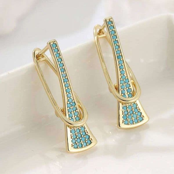 Fashion Synthetic Turquoise Geometric Hoop Earrings for Women Classic Exquisite Banquet Wedding Jewelry Accessories Crafts Gifts