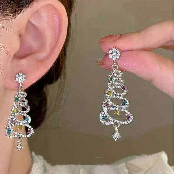 Fashion Sparking Inlaid Synthetic Zirconia Christmas Tree Dangle Earrings for Women's Creative Exquisite Festival Jewelry Crafts