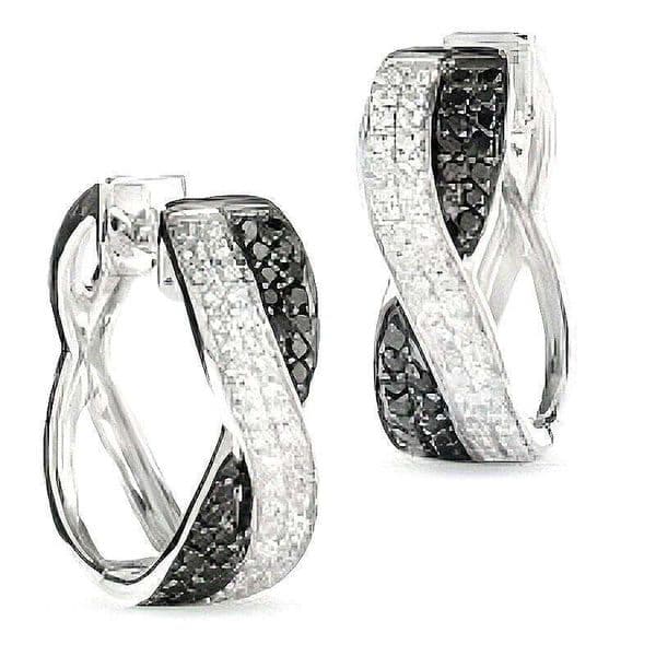 Fashion Black/clear Synthetic Zirconia Inlaid Twist Shaped Hoop Earrings for Women Concise Banquet Festival Jewelry Accessories