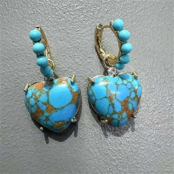 Lovely Heart Synthetic Turquoise Detachable Dangle Women's Bohemian Fashion Daily Pendant Earrings Jewelry Accessories
