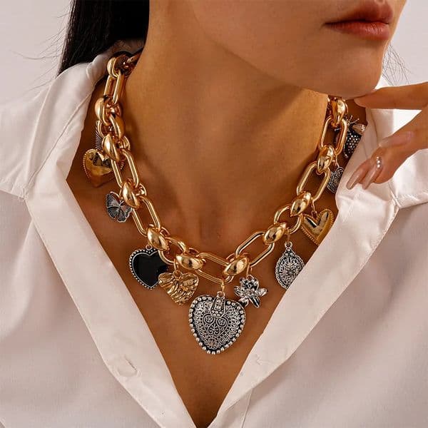 Womens Fashion Heart Pendant Necklace ZAA Jewelry Gold Plated Cube Chain Necklace Female Punk Accessories Birthday Gifts 260114