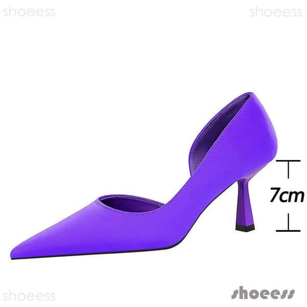 7 Cm Silk Women Spring Autumn Fashion High Pointed Kitten Heels heels Shoes Lady Pumps 5 Colour
