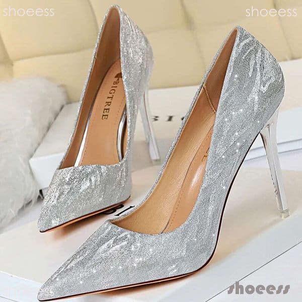 heels Woman Pumps Silver Champagne High Stiletto Wedding Sequins Women Heels Fashion Ladies Shoes Party Shoe