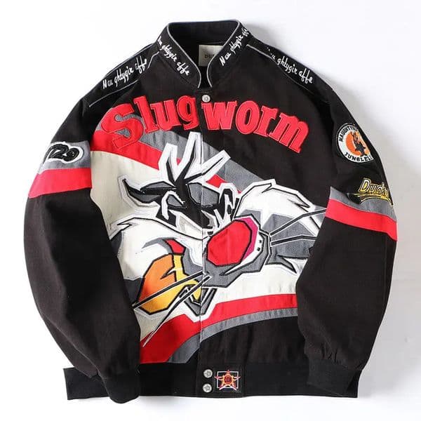 High Street Embroidered Anime Baseball Jacket Men Workwear Loose Motorcycle Jacket Pure Cotton Zipper Long Sleeve Stand Collar 260114