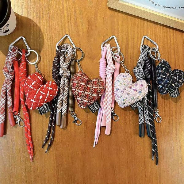 Bag Charm Tweed Bag Charm Keychain with Plaid Tassel Strap Multi-use for Bag Phone L260525W86I