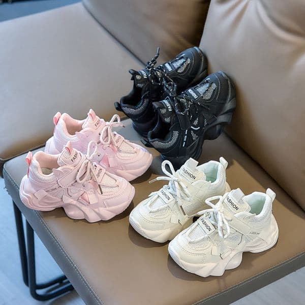 Fashion Kids Chunky Sneakers Pink Breathable Mesh Strap Athletic Shoes for Girls, Non-Slip School Walking Shoes for School & Daily Wear Free shipping Size 22-36