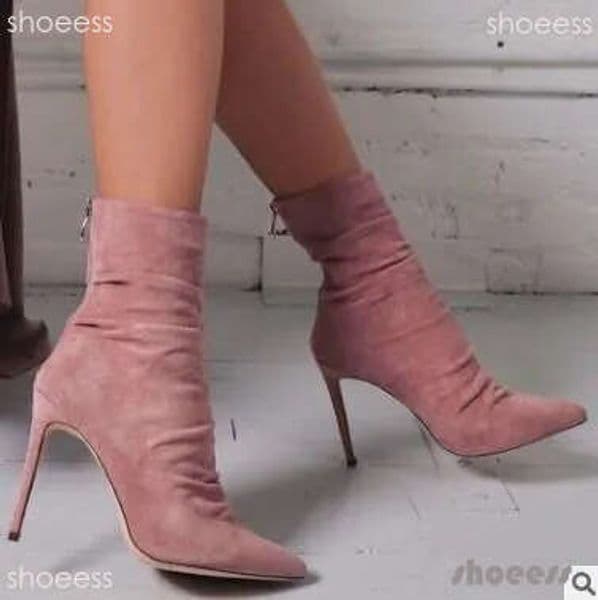 boots women boots designer womens Women's Fashion Pointed Toe Stiletto Heel Suede Ankle Rear Zipper Dressy Mid Calf Boots Black, Burgundy, Khaki, Pink, Yellow